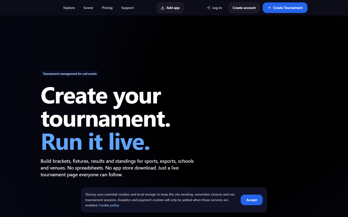 Skizzey tournament platform website home page
