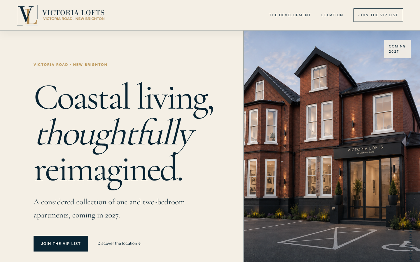 Victoria Lofts residential development website home page