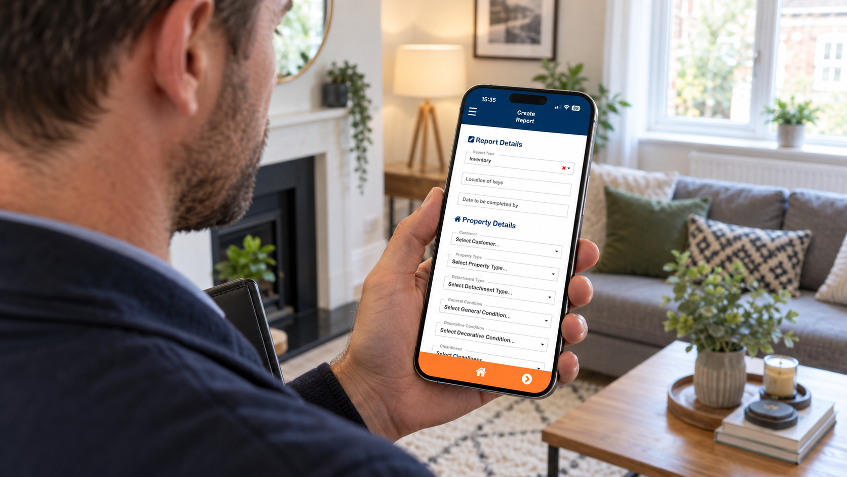 Property professional creating a GHOST Property inventory report on a mobile phone