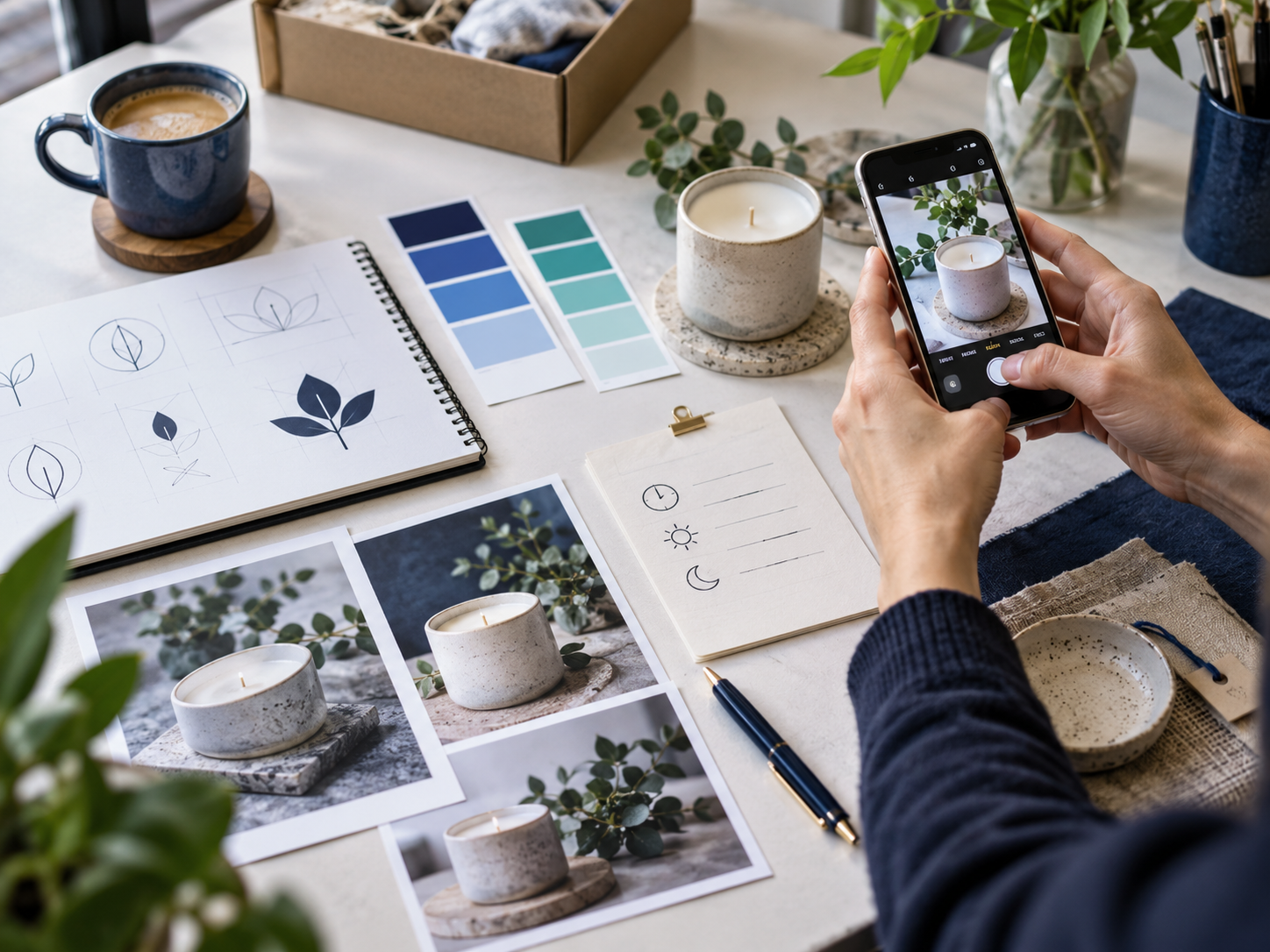 Preparing photographs, brand colours and business materials