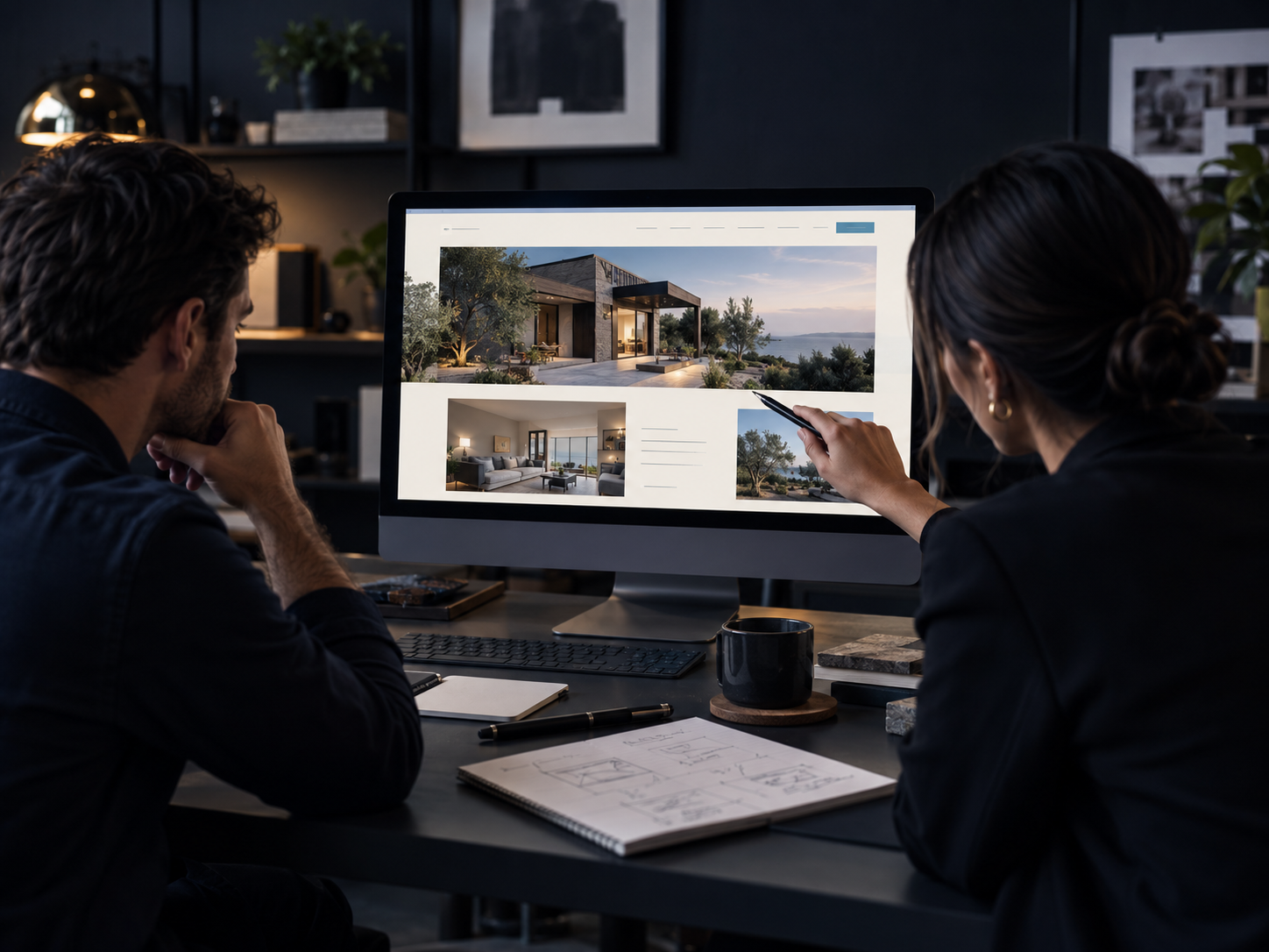 Client and designer reviewing a website together